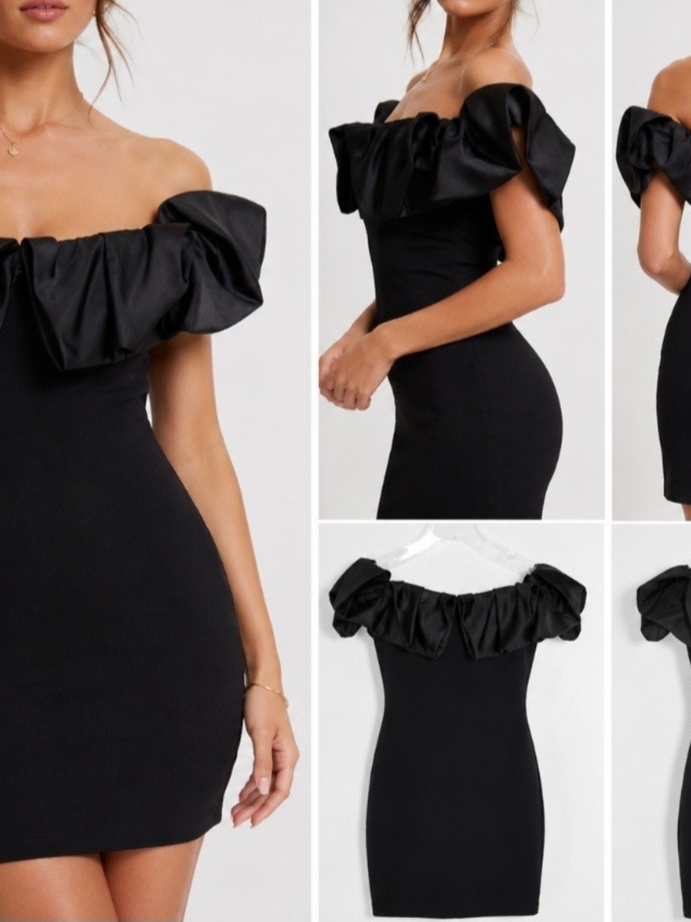 Twelfth Love - Off-Shoulder Ruffle Bodycon Dress - Black